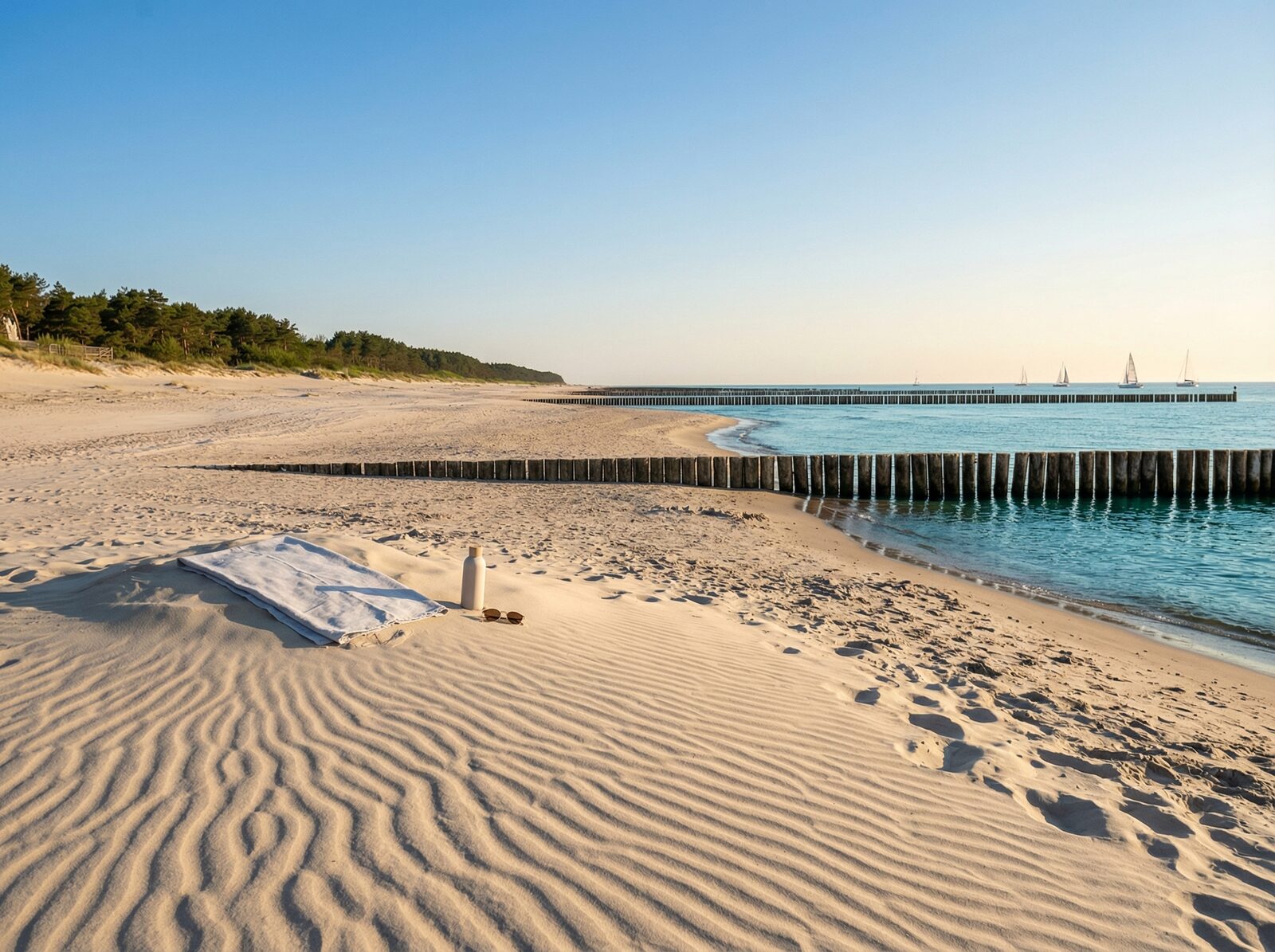 Szeroka piaszczysta plaża nad Bałtykiem w Dziwnówku